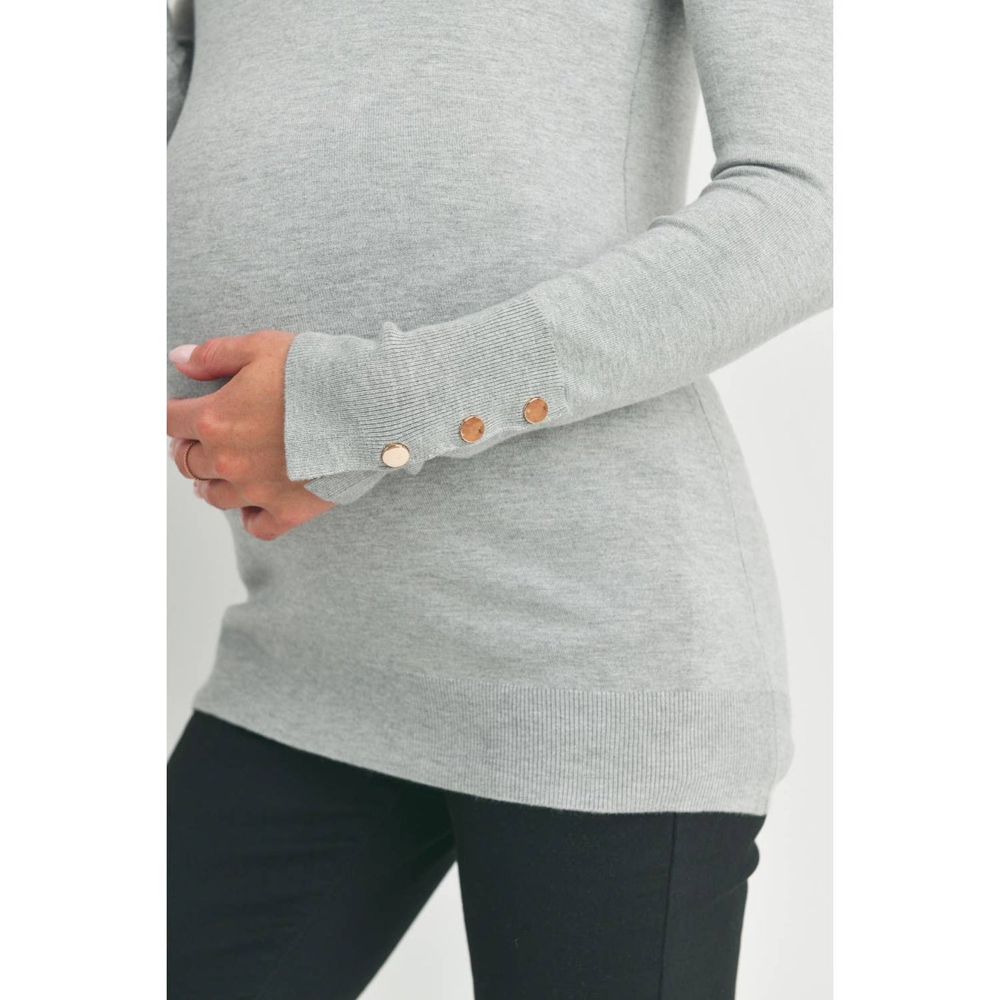 Luxe Crewneck Maternity Button Sleeve Sweater