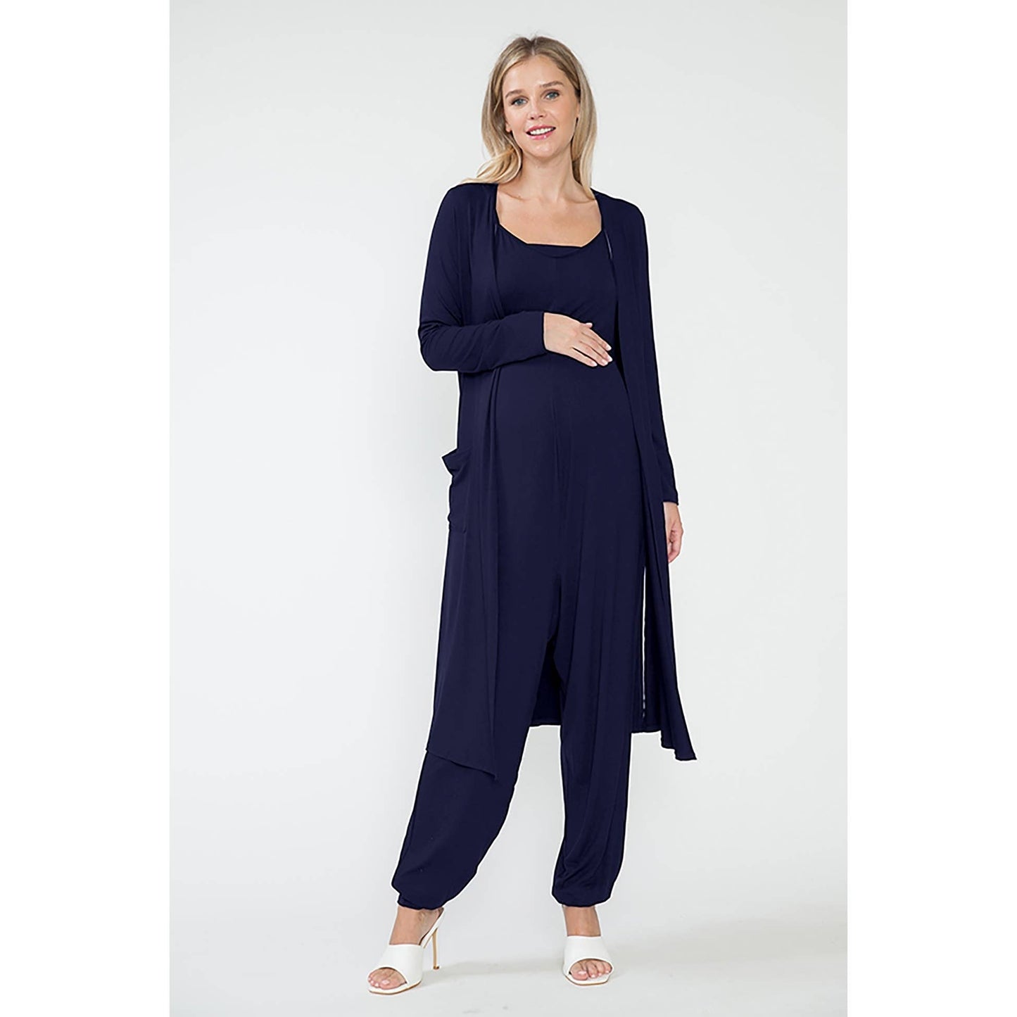 Maternity Jumpsuit & Long Cardigan Set |3 pc | Grey
