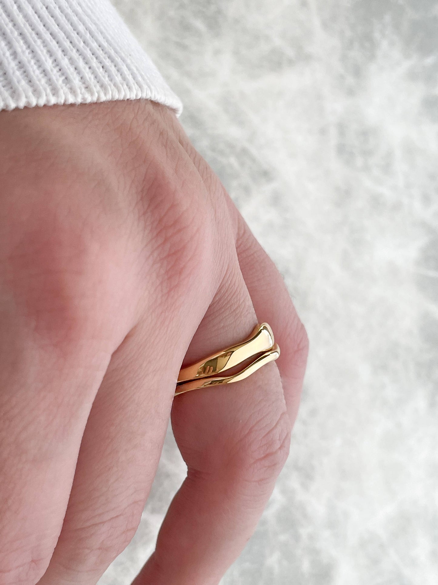 Tarnish-proof Gold Ring Set - 18k Gold Wave Rings