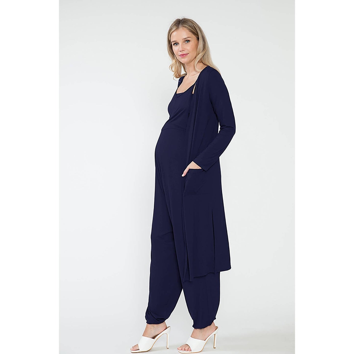 Maternity Jumpsuit & Long Cardigan Set |3 pc | Grey