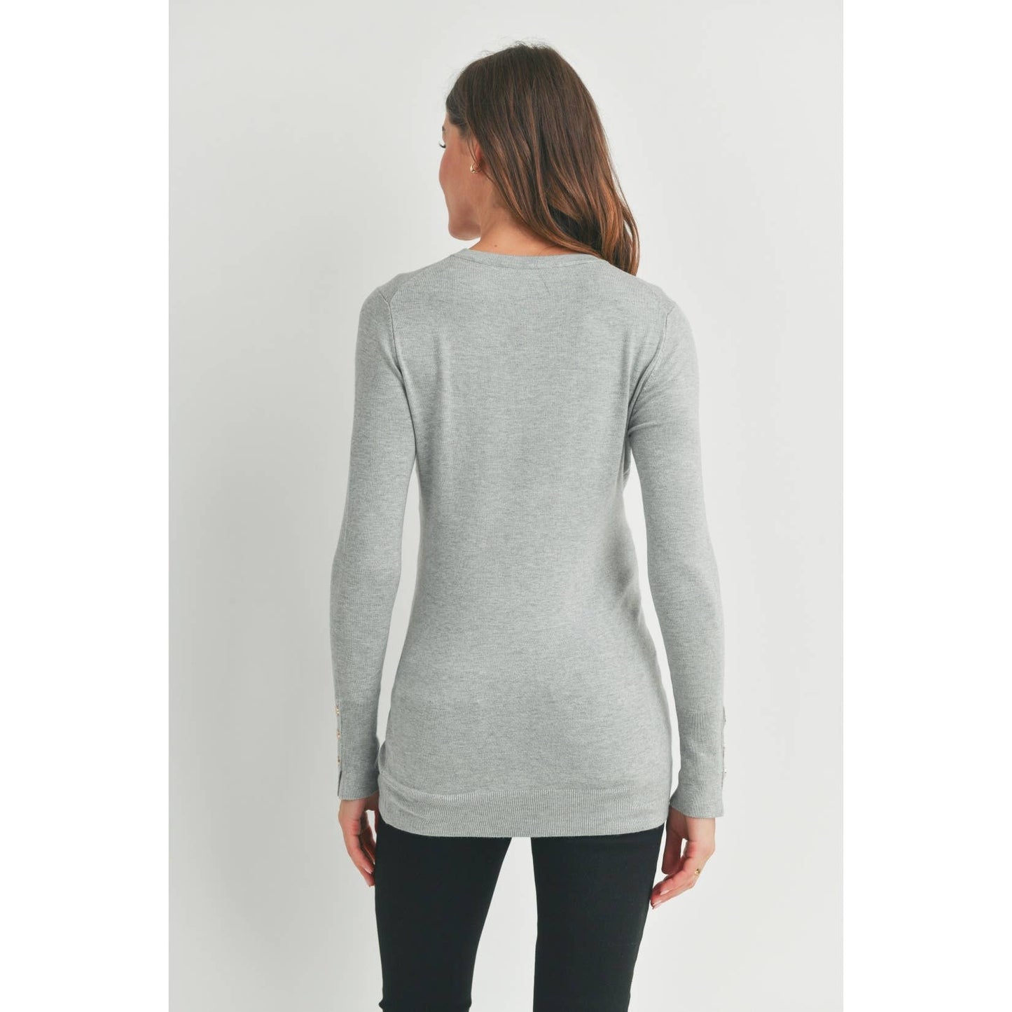 Luxe Crewneck Maternity Button Sleeve Sweater