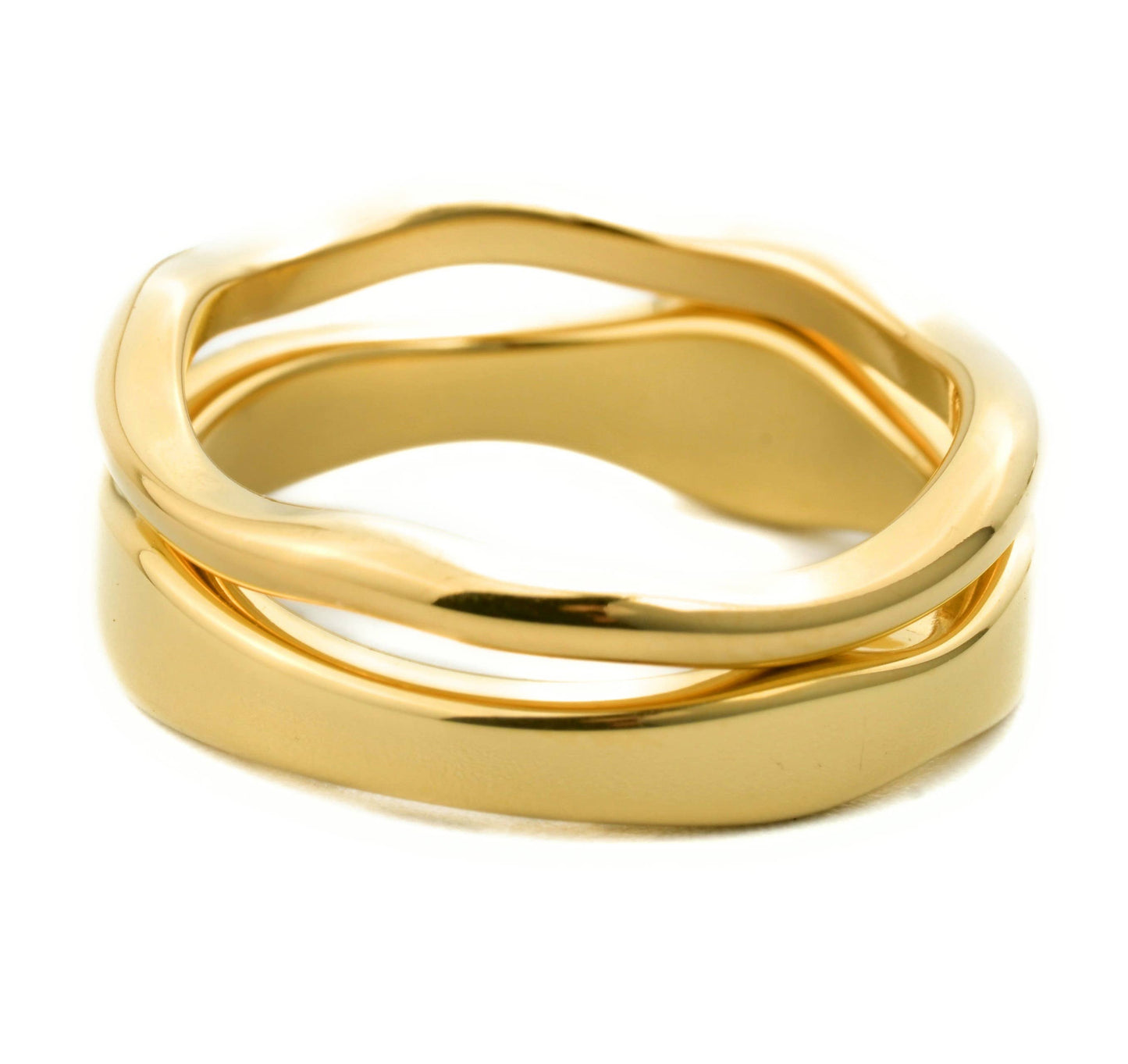 Tarnish-proof Gold Ring Set - 18k Gold Wave Rings