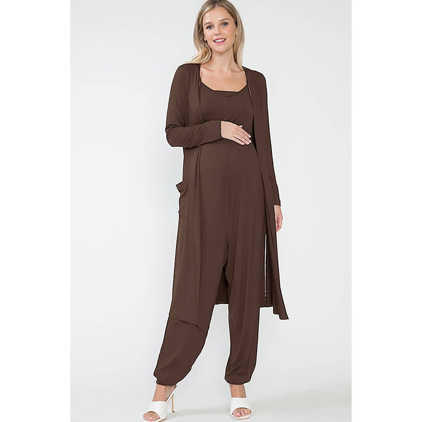Maternity Jumpsuit & Long Cardigan Set |3 pc | Grey