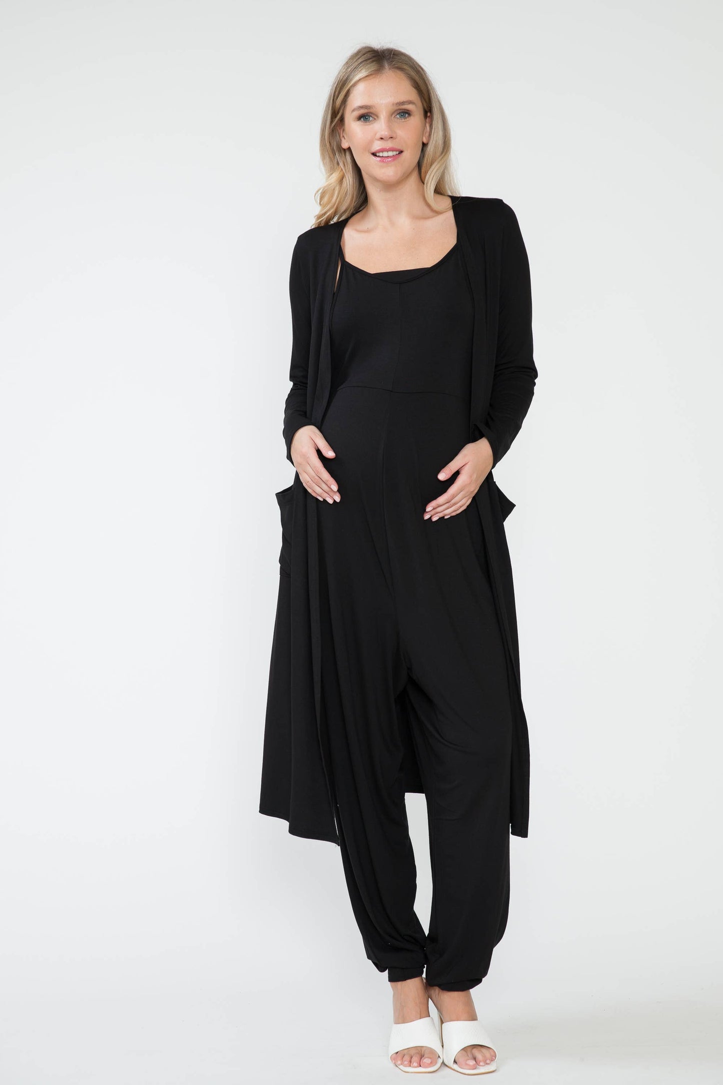 Maternity Jumpsuit & Long Cardigan Set |3 pc | Grey