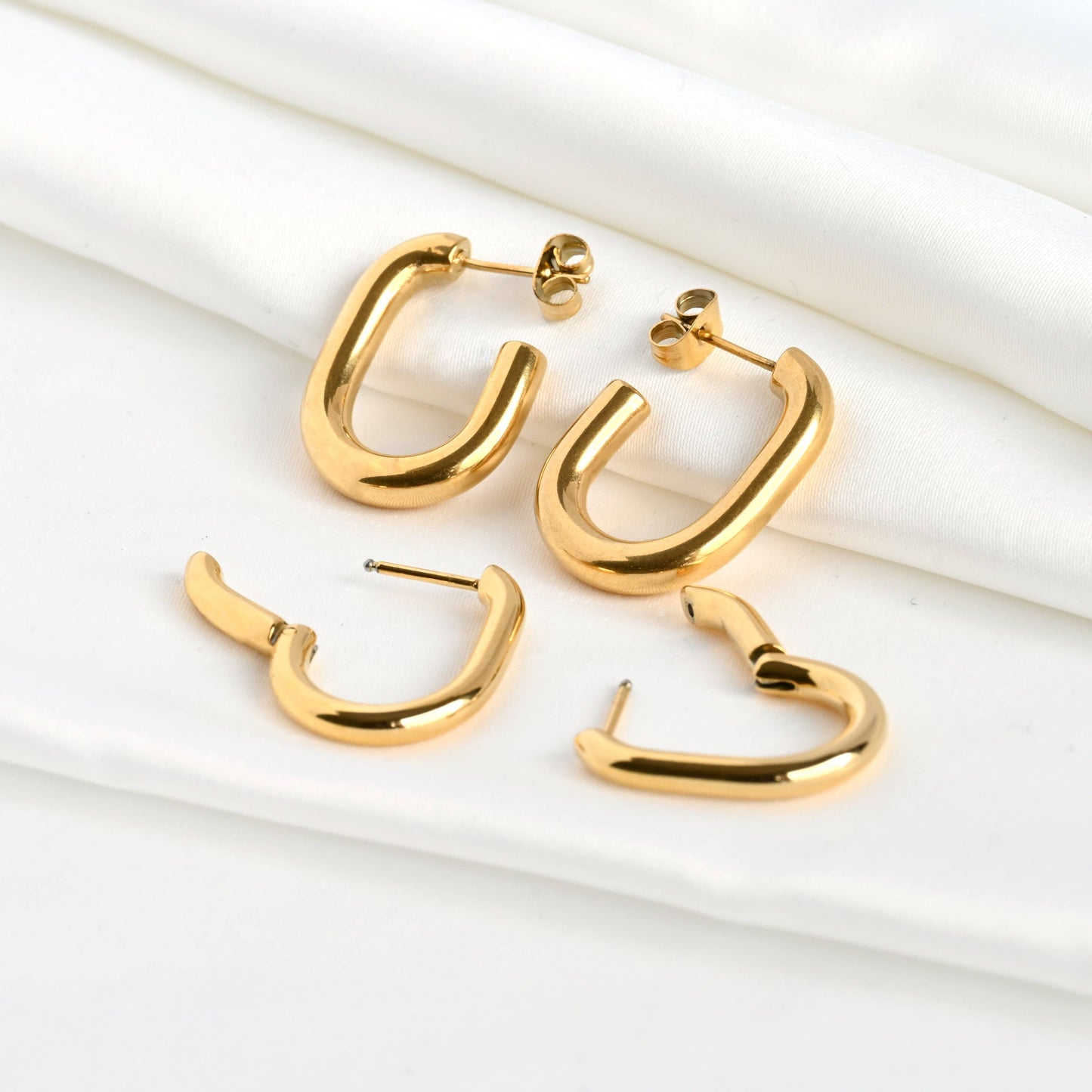 Gold Open Oblong Tube Hoops - Tarnish-proof Earrings 18k plated