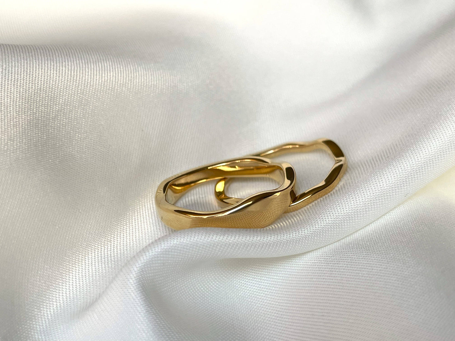 Tarnish-proof Gold Ring Set - 18k Gold Wave Rings