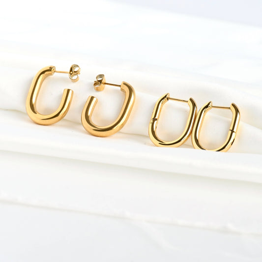 Gold Open Oblong Tube Hoops - Tarnish-proof Earrings 18k plated