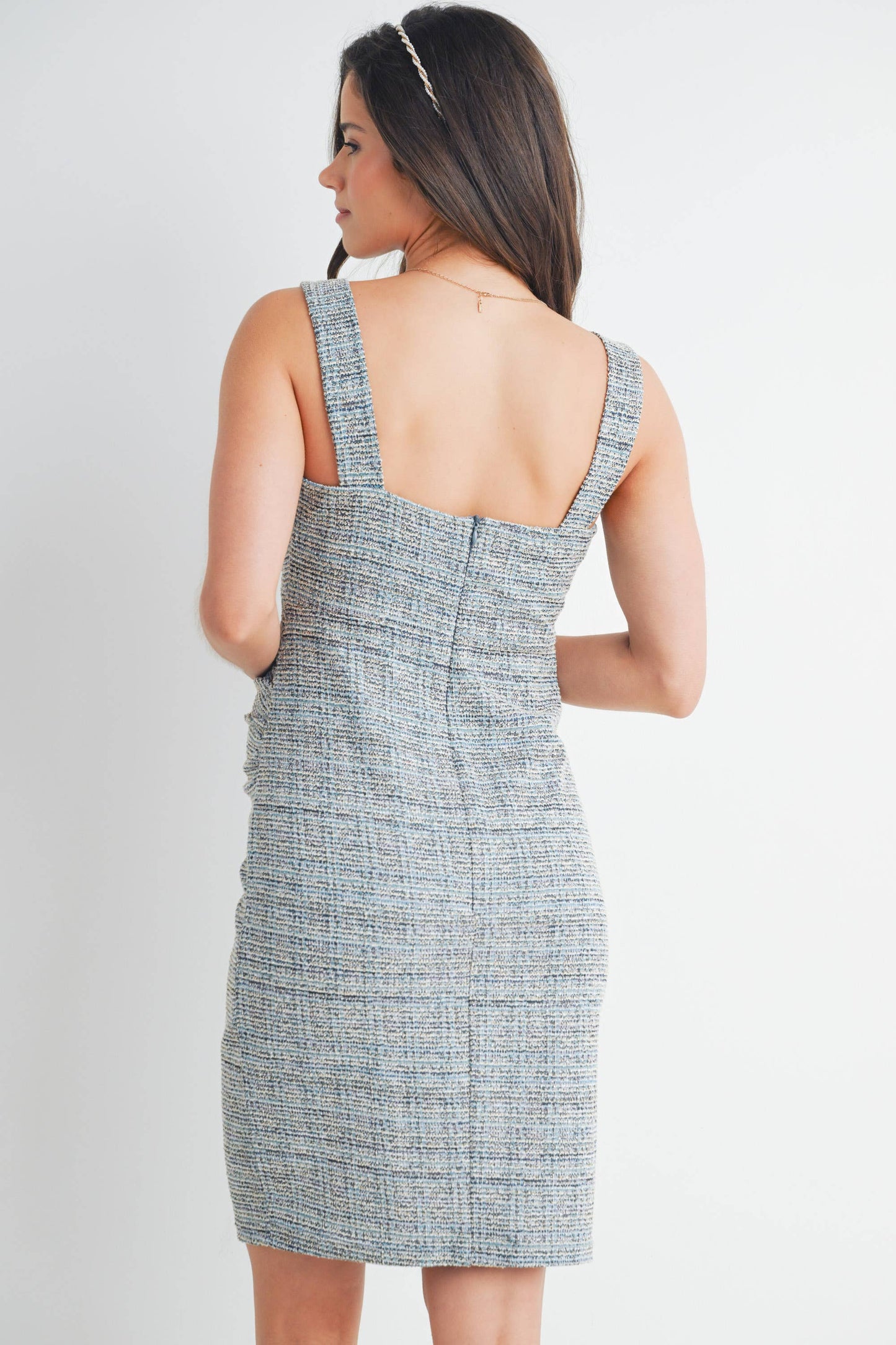 Baylee Blue Tweed Maternity Dress