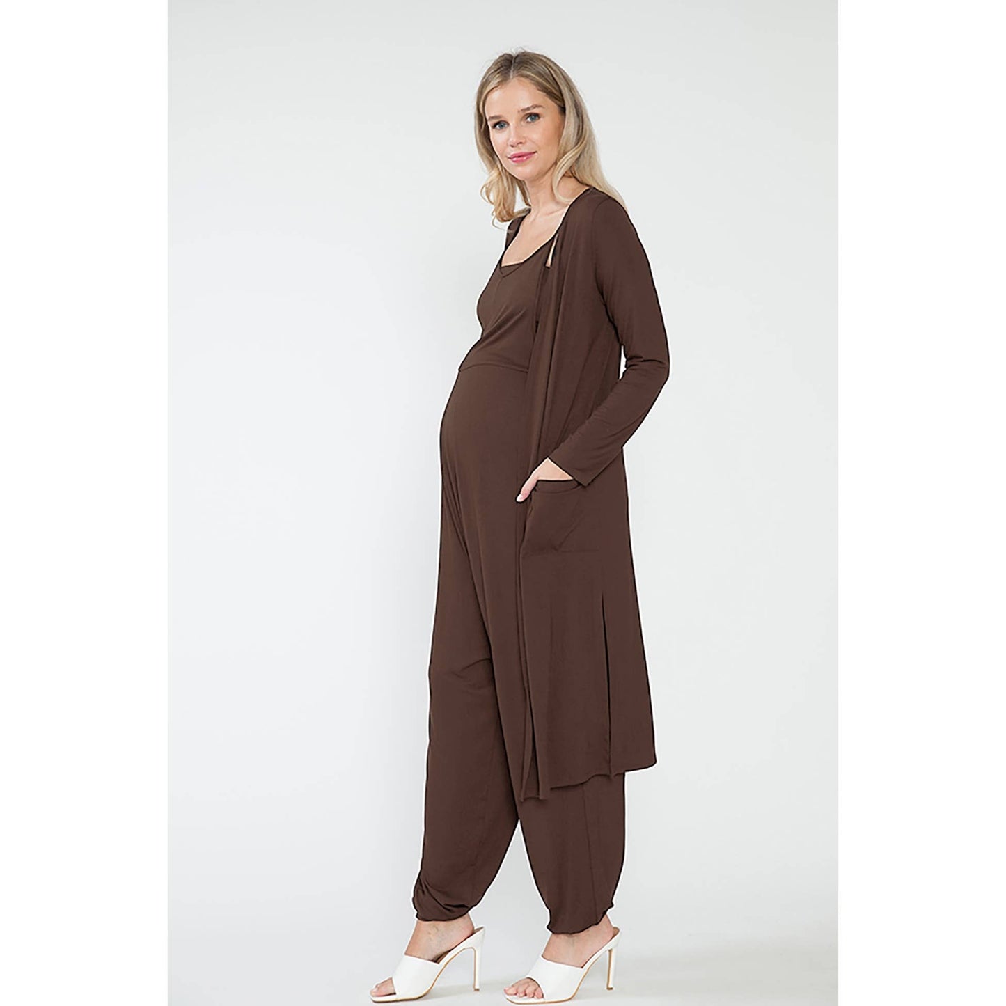 Maternity Jumpsuit & Long Cardigan Set |3 pc | Grey