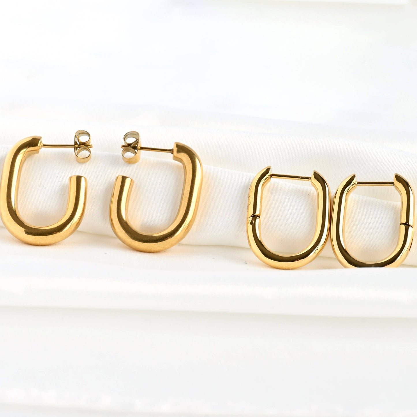 Gold Open Oblong Tube Hoops - Tarnish-proof Earrings 18k plated