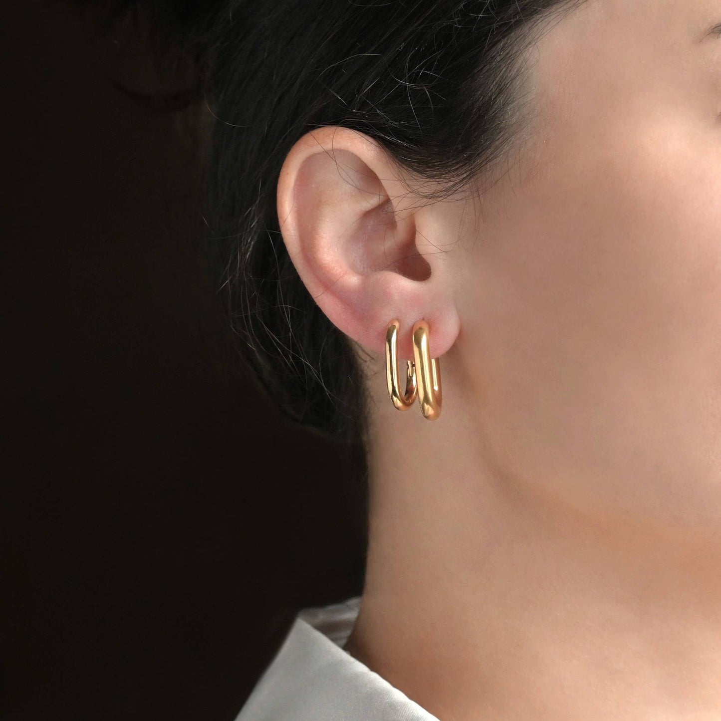 Gold Open Oblong Tube Hoops - Tarnish-proof Earrings 18k plated