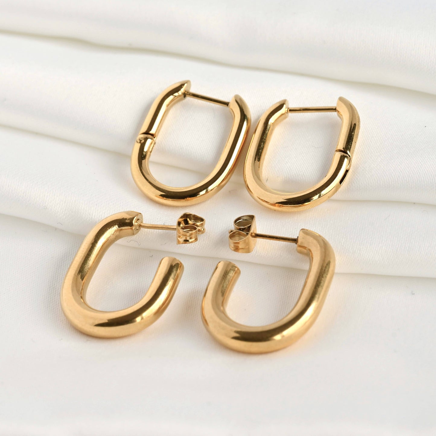 Gold Open Oblong Tube Hoops - Tarnish-proof Earrings 18k plated