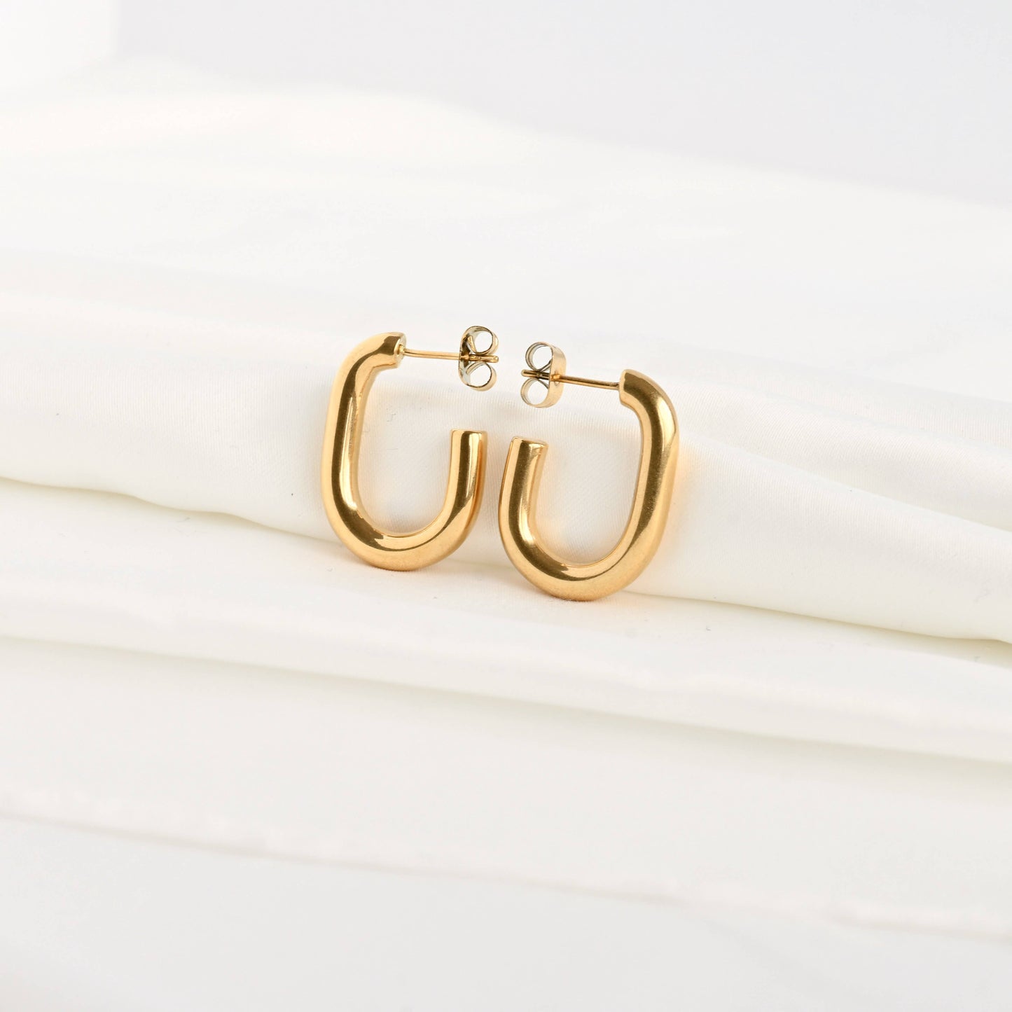 Gold Open Oblong Tube Hoops - Tarnish-proof Earrings 18k plated