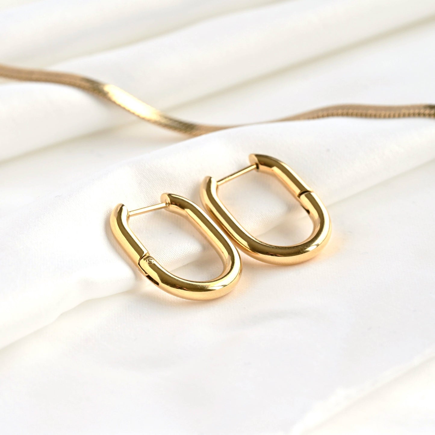 Gold Open Oblong Tube Hoops - Tarnish-proof Earrings 18k plated
