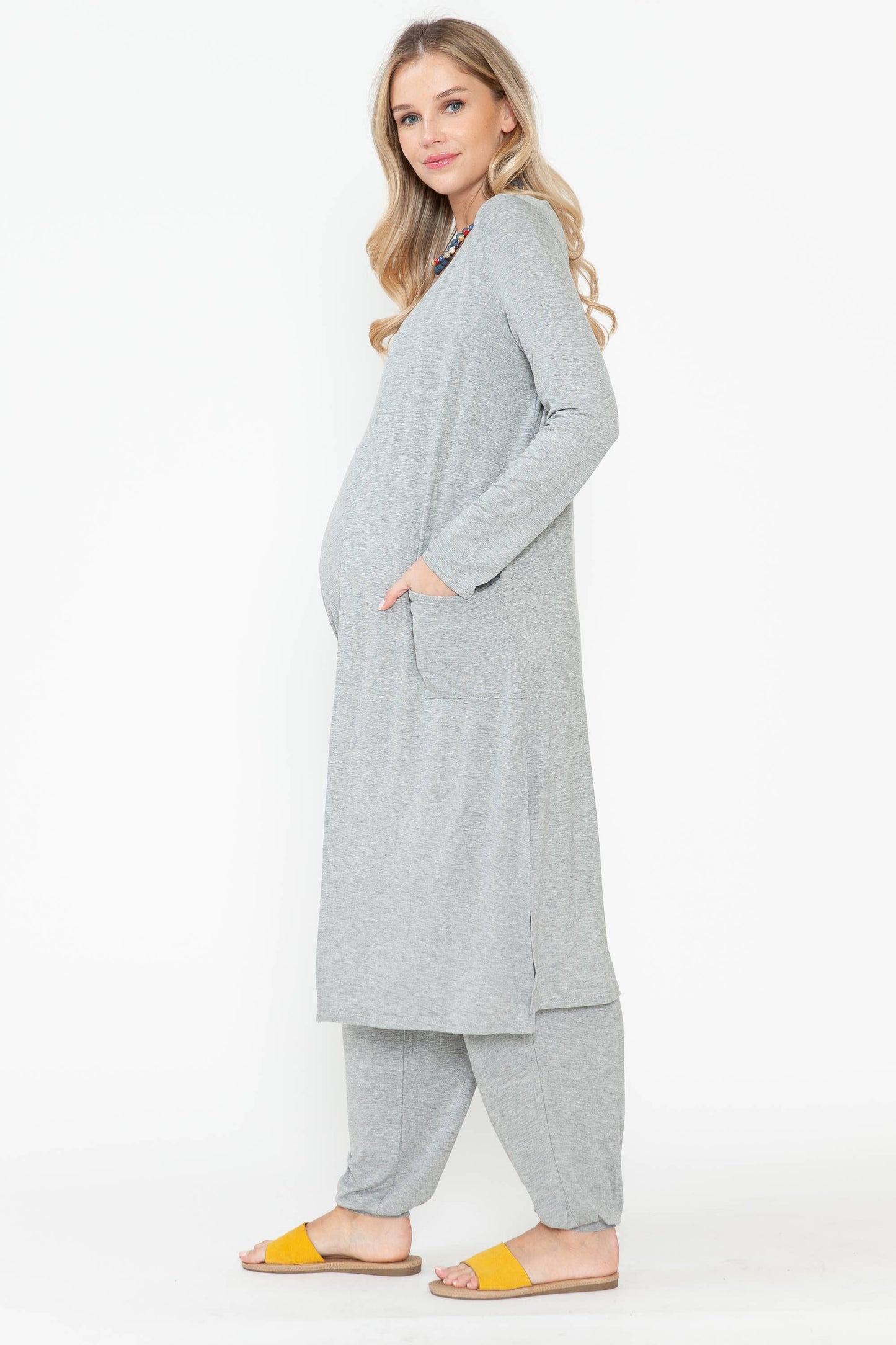 Maternity Jumpsuit & Long Cardigan Set |3 pc | Grey