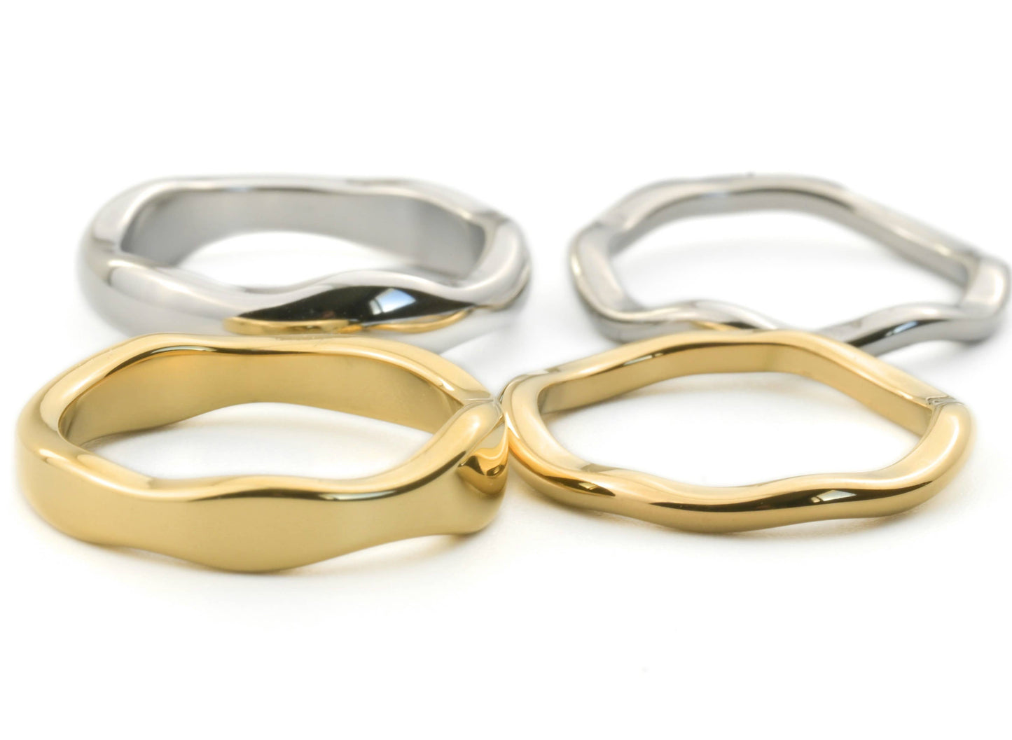 Tarnish-proof Gold Ring Set - 18k Gold Wave Rings