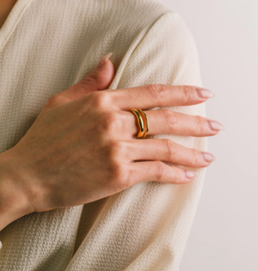 Tarnish-proof Gold Ring Set - 18k Gold Wave Rings