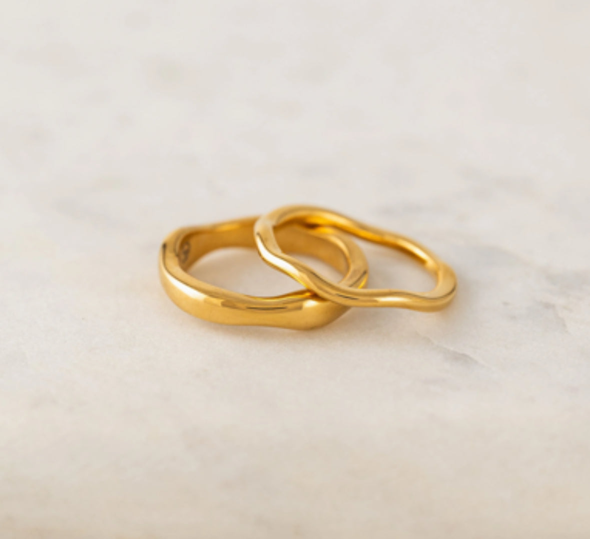 Tarnish-proof Gold Ring Set - 18k Gold Wave Rings