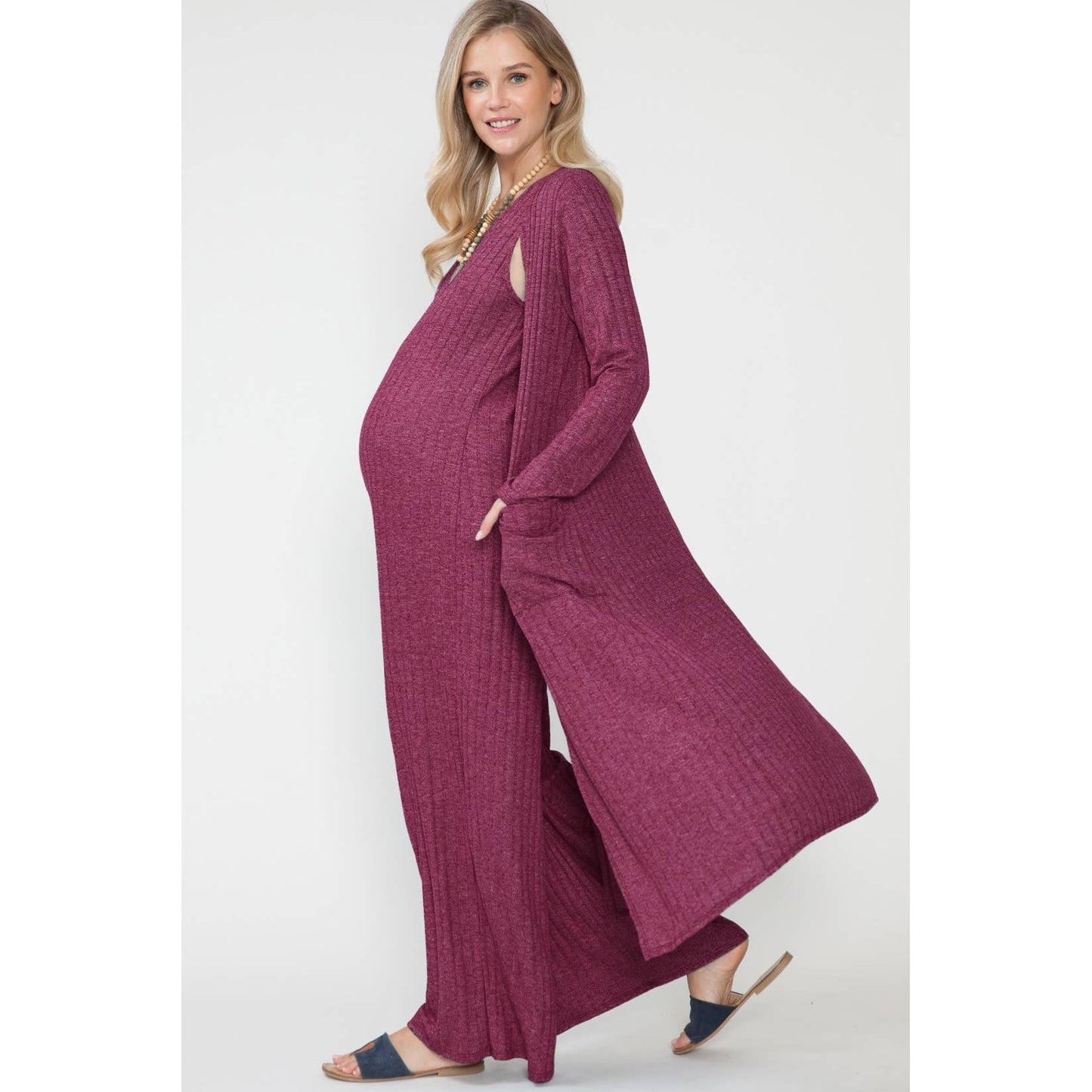 Maternity Maxi Jumpsuit & Long Cardigan | 2 pc Set|