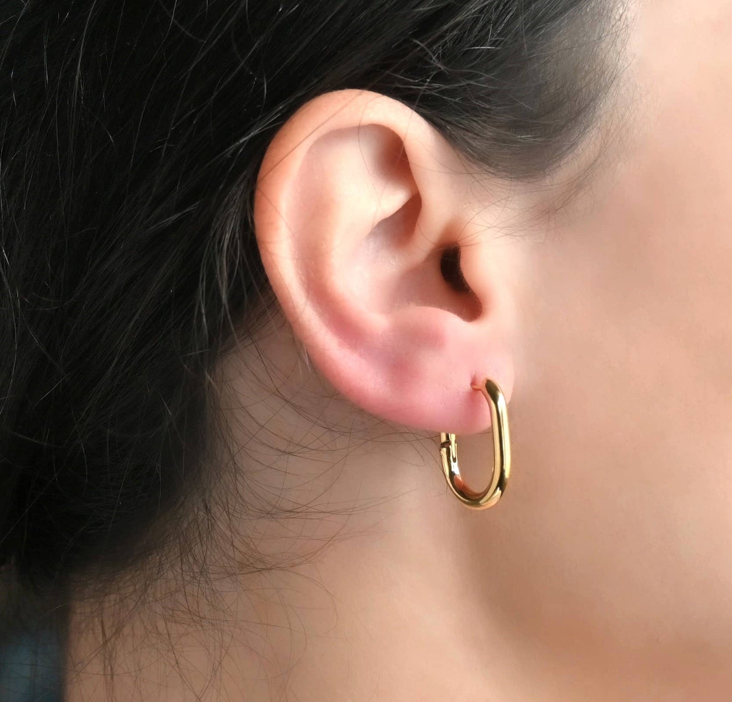Gold Open Oblong Tube Hoops - Tarnish-proof Earrings 18k plated