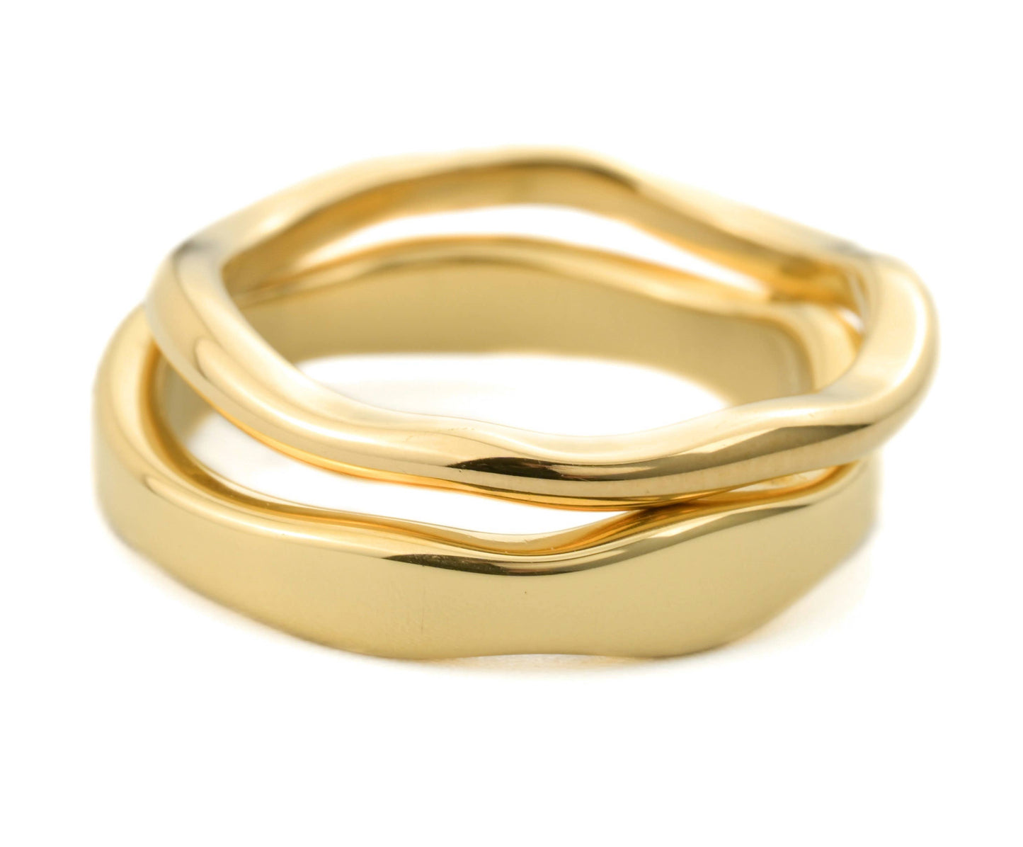 Tarnish-proof Gold Ring Set - 18k Gold Wave Rings