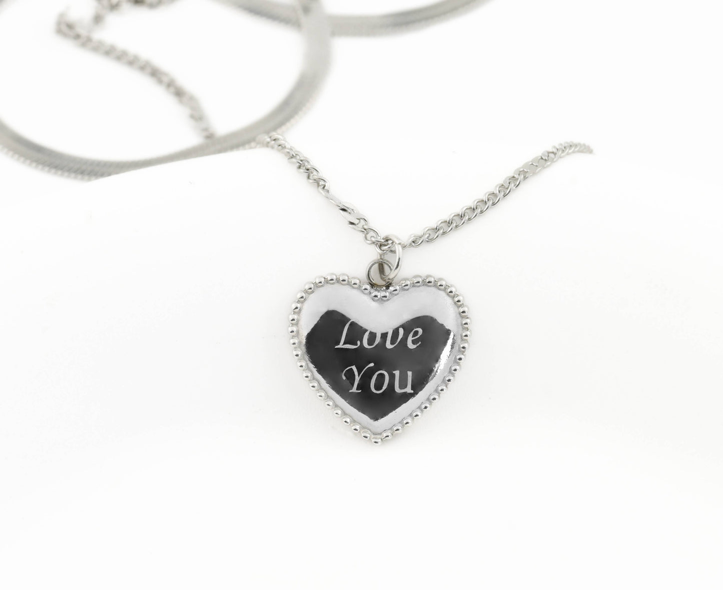 Layered Herringbone Necklace - Heart Sequin Chain Necklace