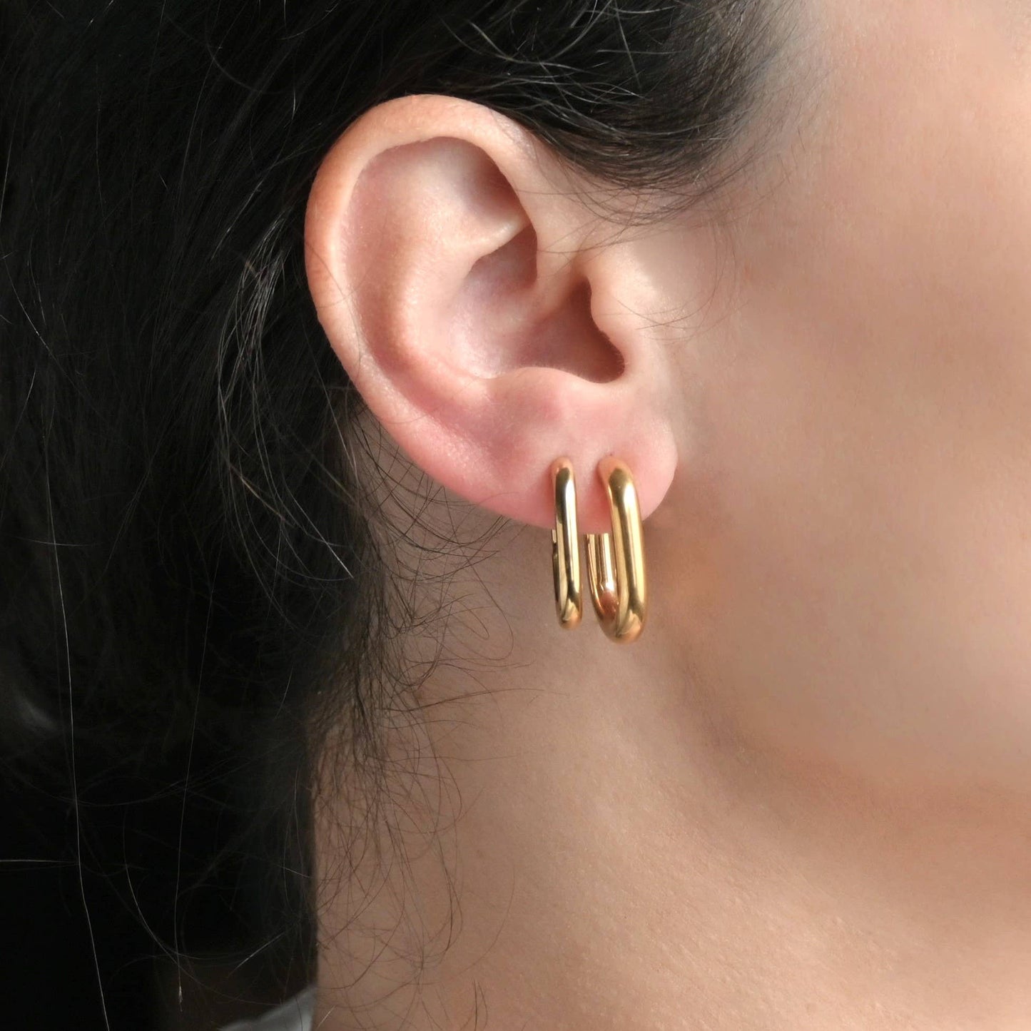 Gold Open Oblong Tube Hoops - Tarnish-proof Earrings 18k plated