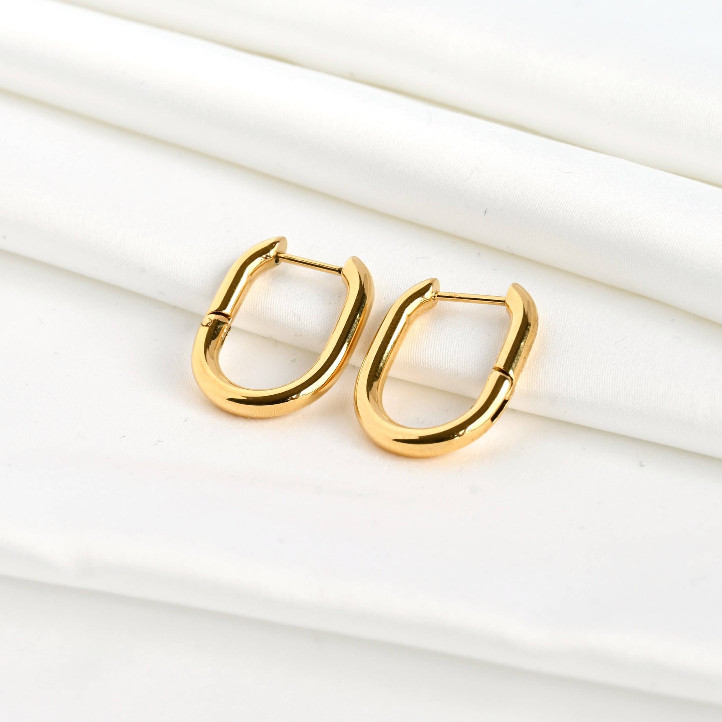 Gold Open Oblong Tube Hoops - Tarnish-proof Earrings 18k plated