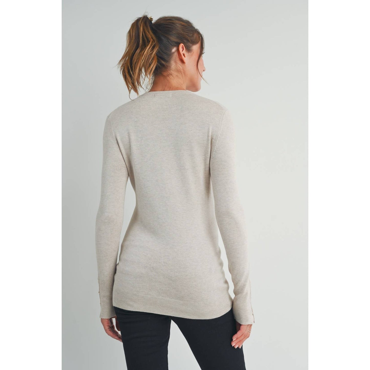 Luxe Crewneck Maternity Button Sleeve Sweater