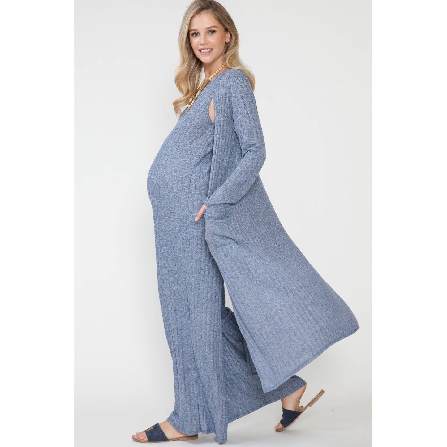 Maternity Jumpsuit & long Cardigan | 2 of set| Blue
