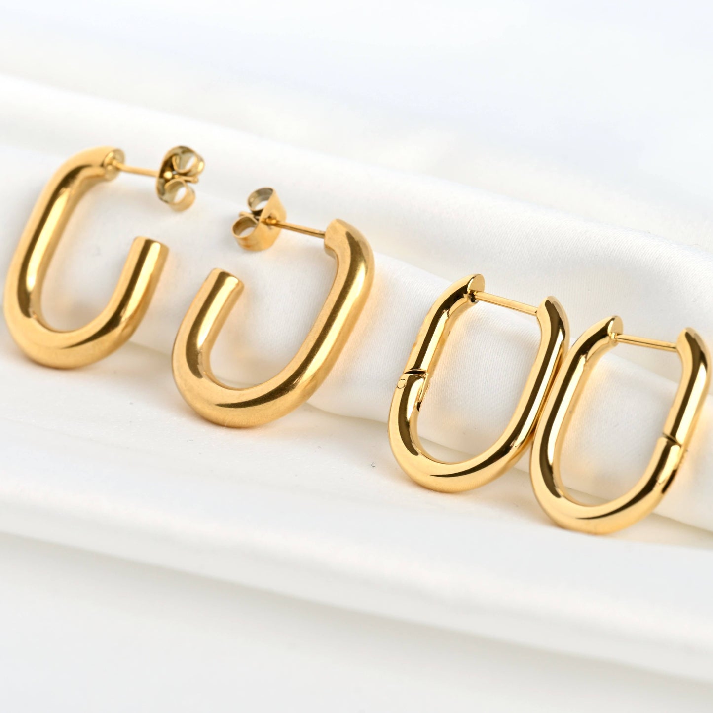 Gold Open Oblong Tube Hoops - Tarnish-proof Earrings 18k plated