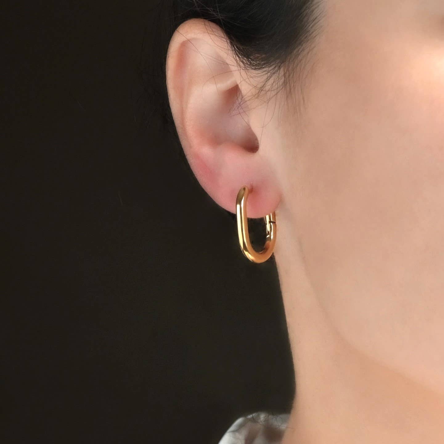 Gold Open Oblong Tube Hoops - Tarnish-proof Earrings 18k plated