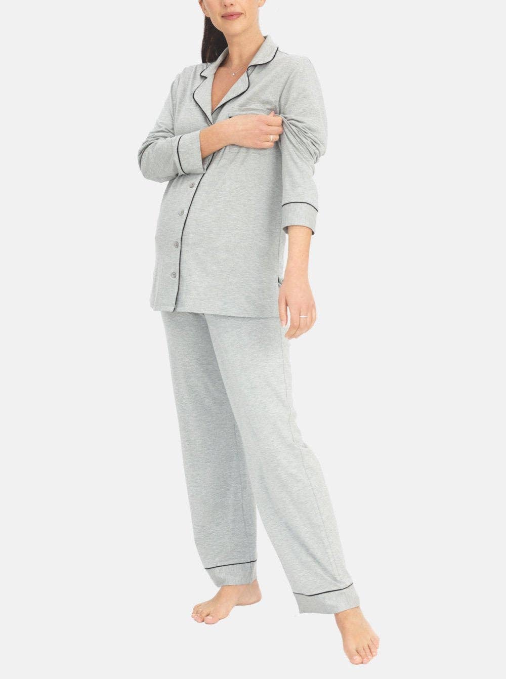 Maternity and Nursing Long Sleeve Pyjama Set in Marl Grey