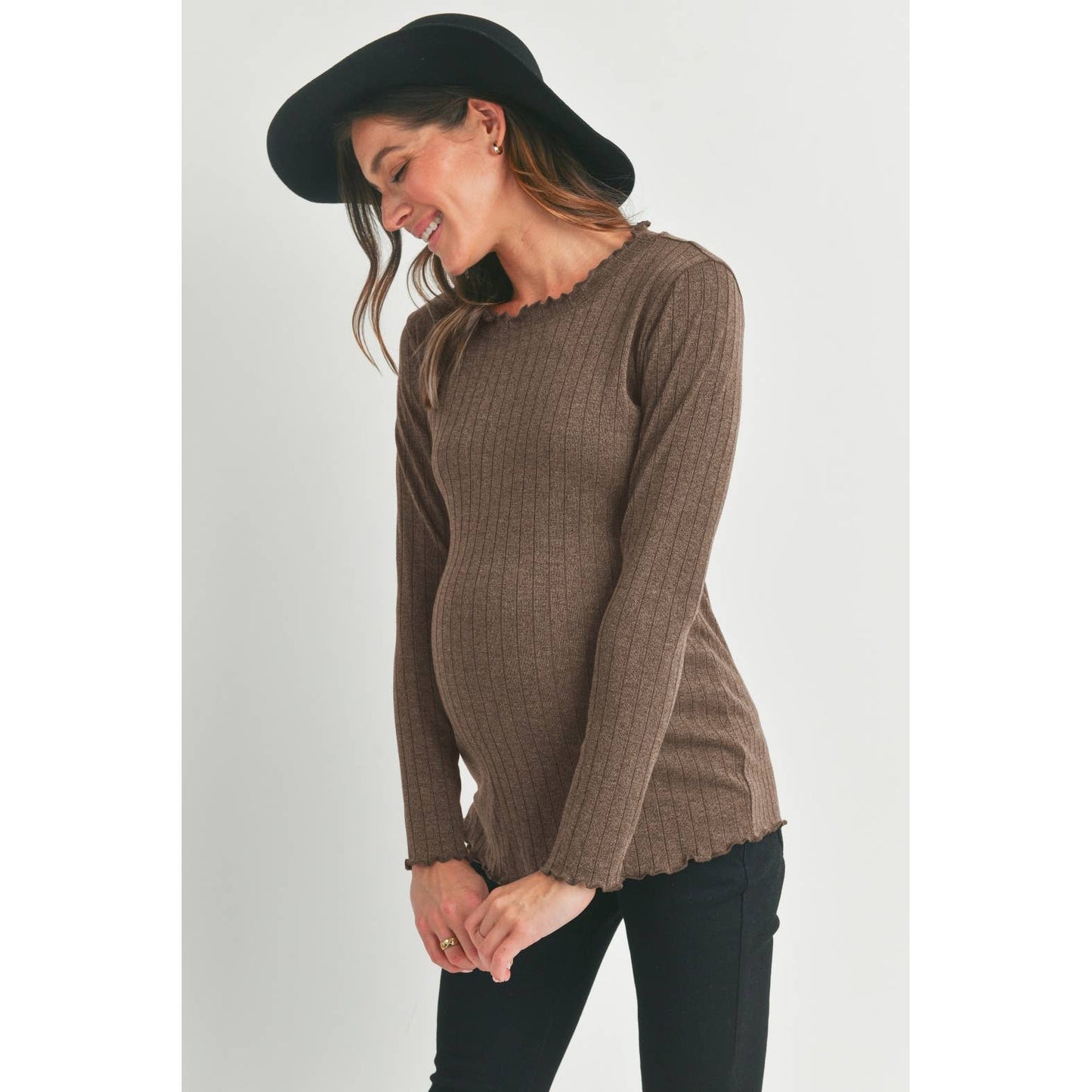 Ribbed Crewneck Long Sleeve Maternity Top