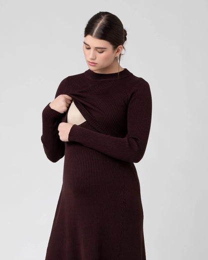 Hailey Rib Knit Dress | Chocolate | Maternity & Nursing