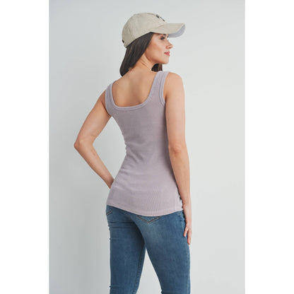 Ribbed Square Neck Maternity Classic Tank Top: Dusty Pink