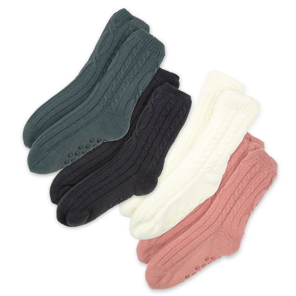 Luxe Sherpa Lined Cable Knit Slipper Socks