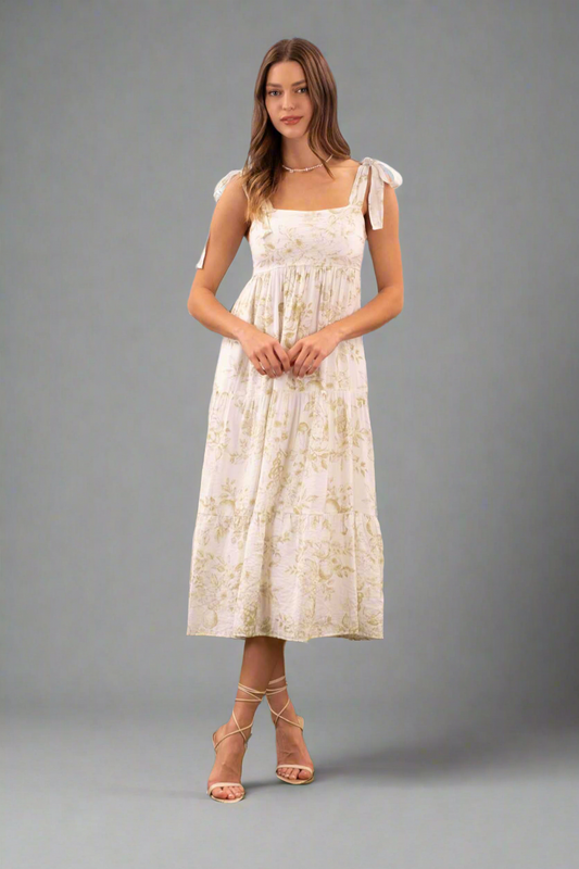 Blossom| Tiered Tie sleeve Midi Dress | Transitional