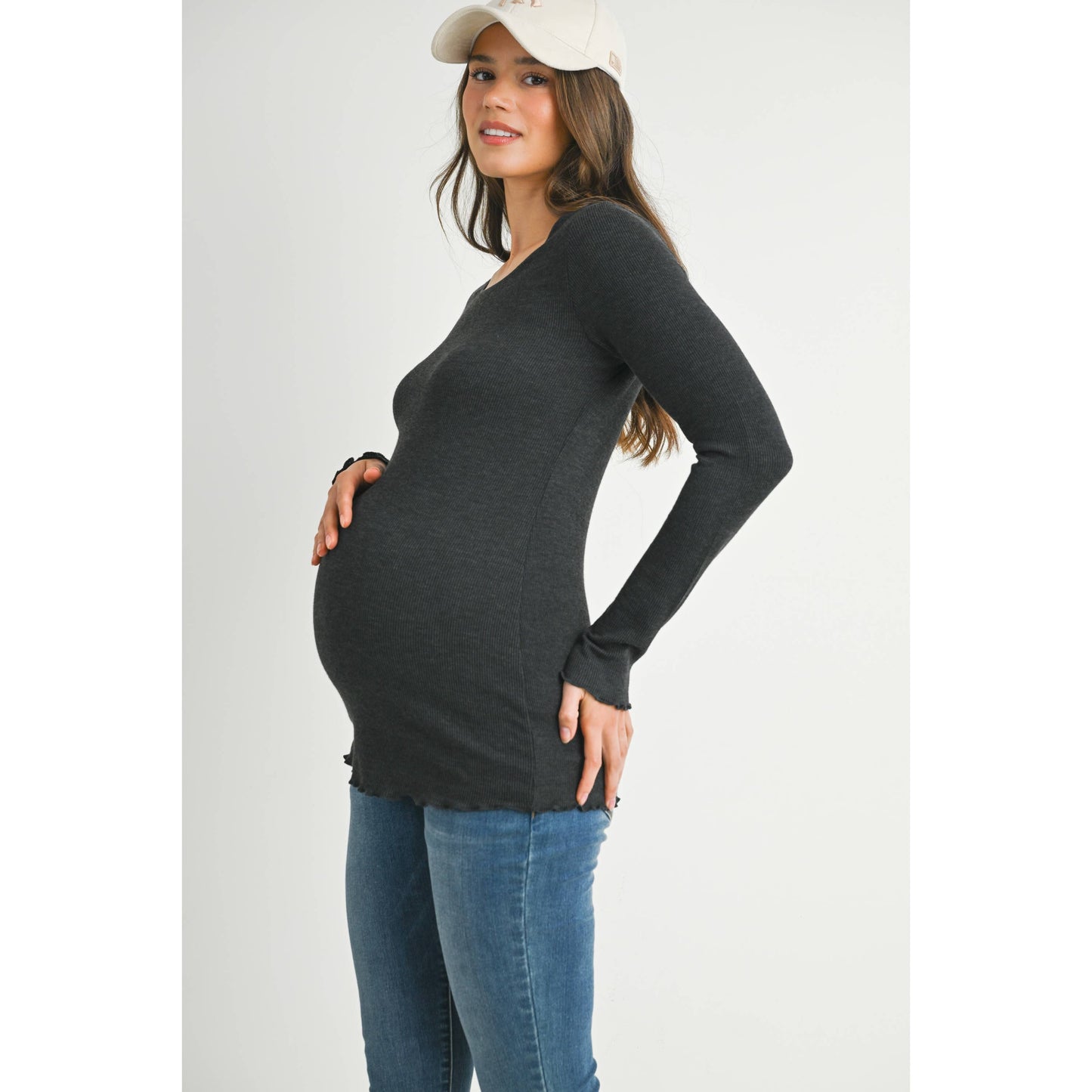 Ribbed Long Sleeve Maternity Knit Top