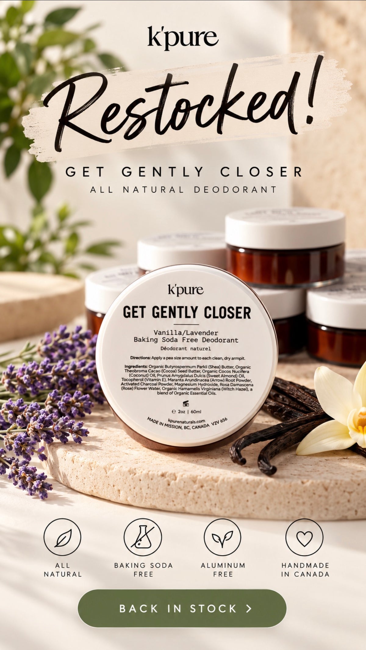 K'pure GET CLOSER| All Natural Deodorant