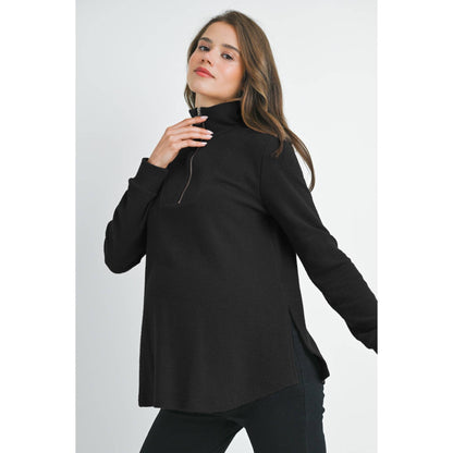 Half Zip Long Sleeve Maternity Knit Top