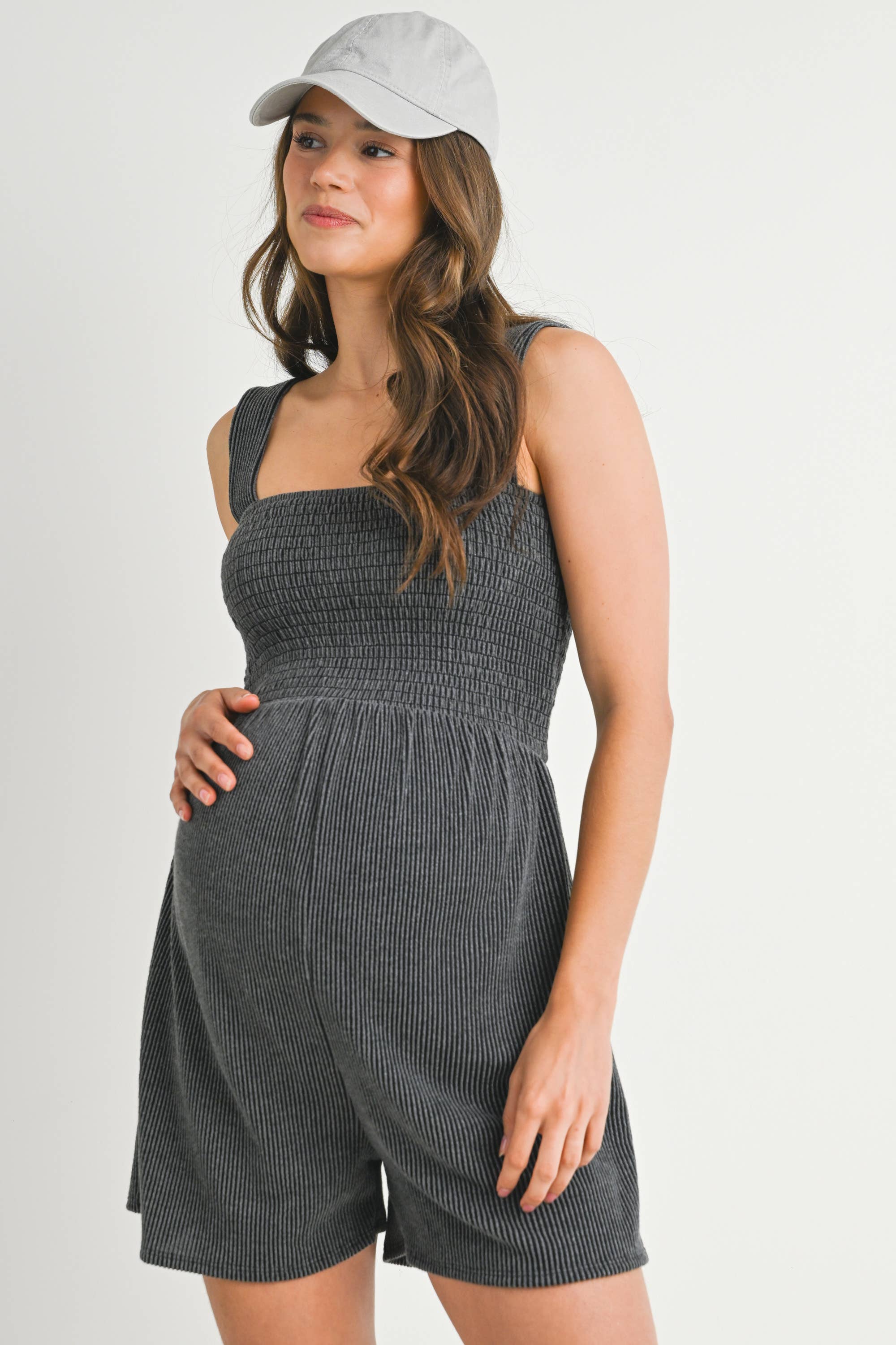 Ribbed Smocked Bodice Maternity Romper
