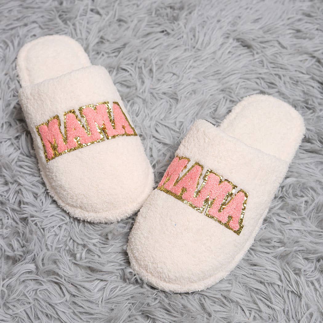 MAMA Chenille Patched Home Slippers|  WHITE