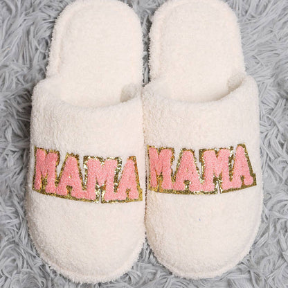 MAMA Chenille Patched Home Slippers|  WHITE