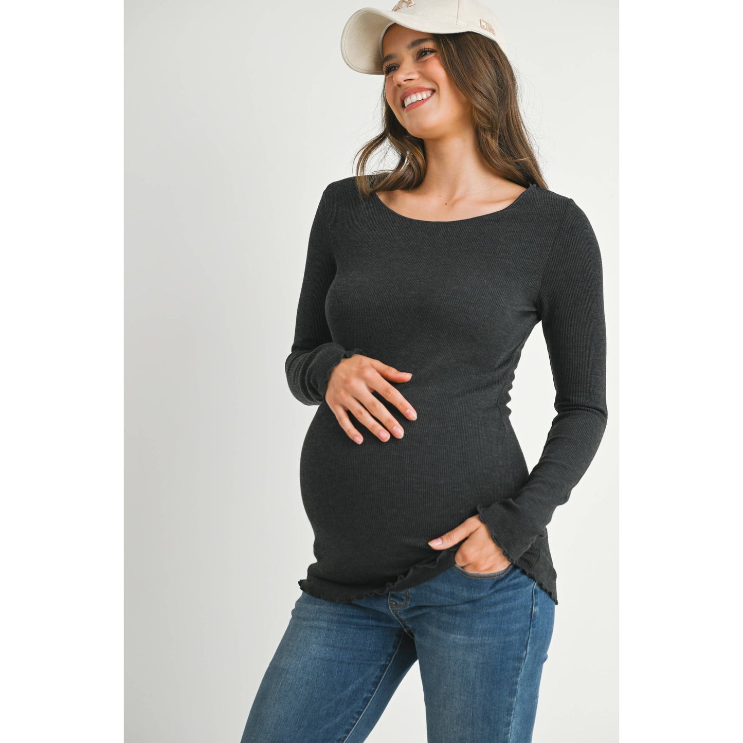 Ribbed Long Sleeve Maternity Knit Top