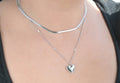 Layered Herringbone Necklace - Heart Sequin Chain Necklace