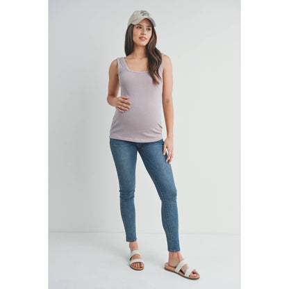 Ribbed Square Neck Maternity Classic Tank Top: Dusty Pink