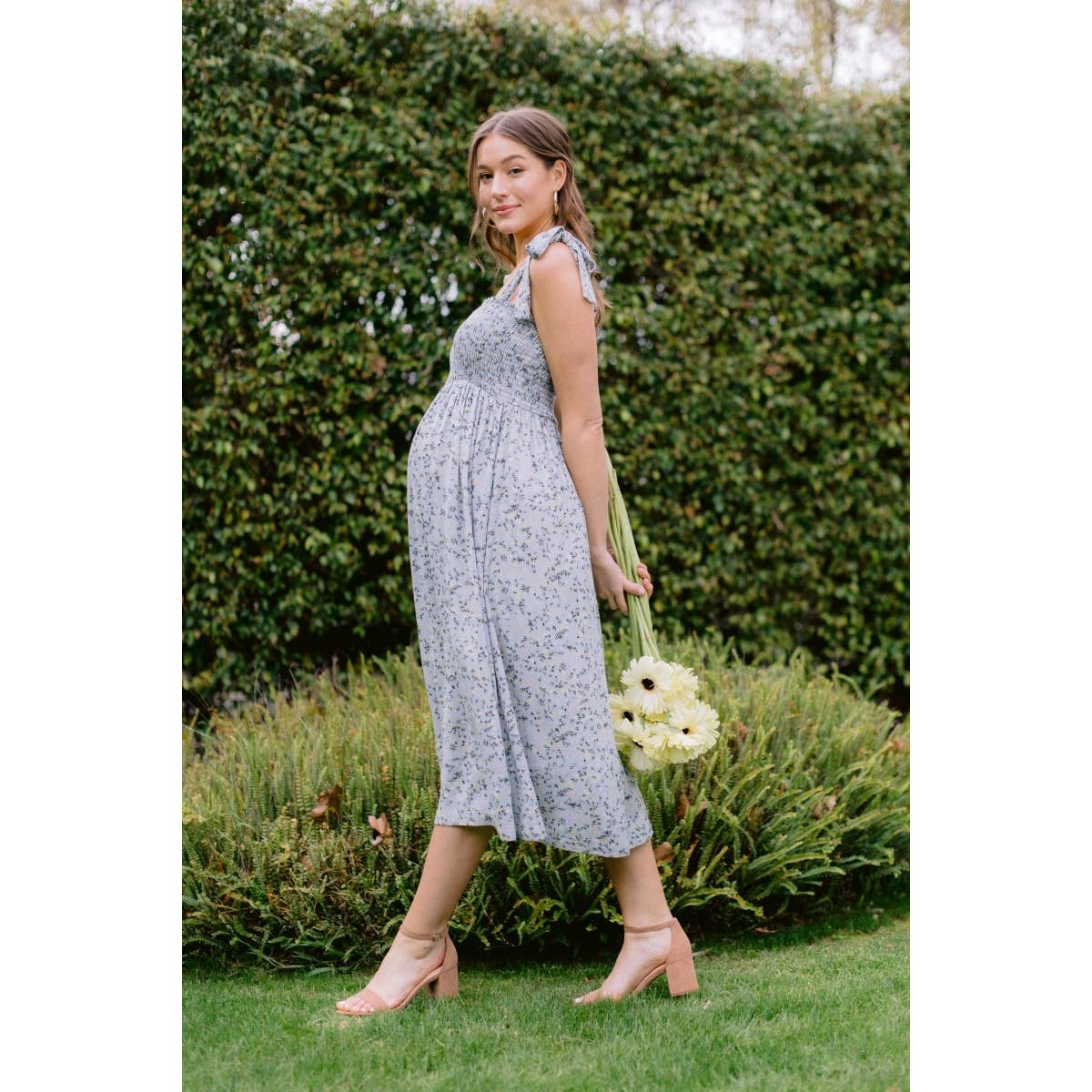 Ellie Smocked Maternity Floral Midi Dress