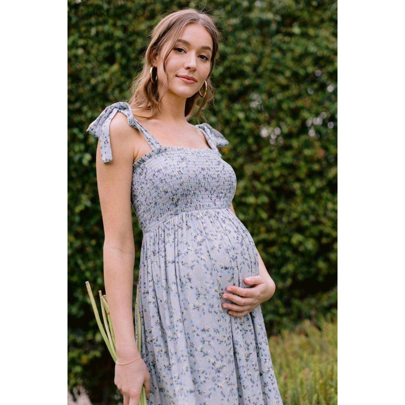 Ellie Smocked Maternity Floral Midi Dress