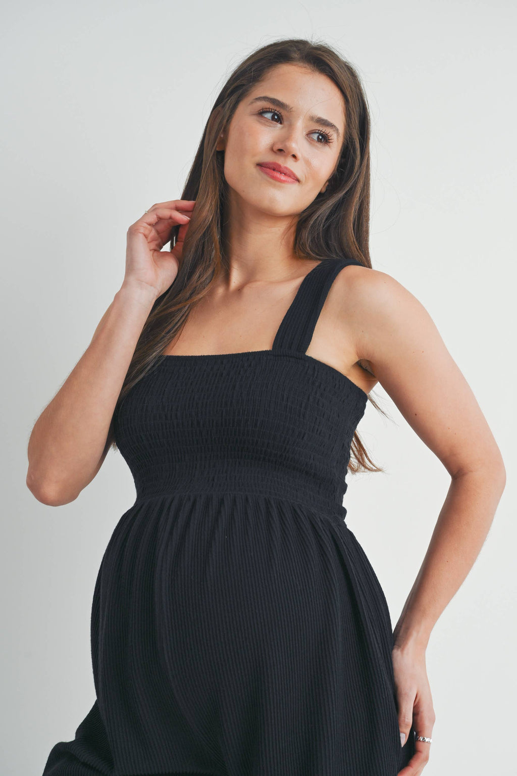Ribbed Smocked Bodice Maternity Romper